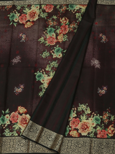 

Pothys Brown & Green Jute Silk Floral Printed Saree