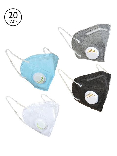 

OOMPH Adults Pack of 20 Anti-Pollution Valved 5-Layer Reusable Outdoor N95 Masks, White