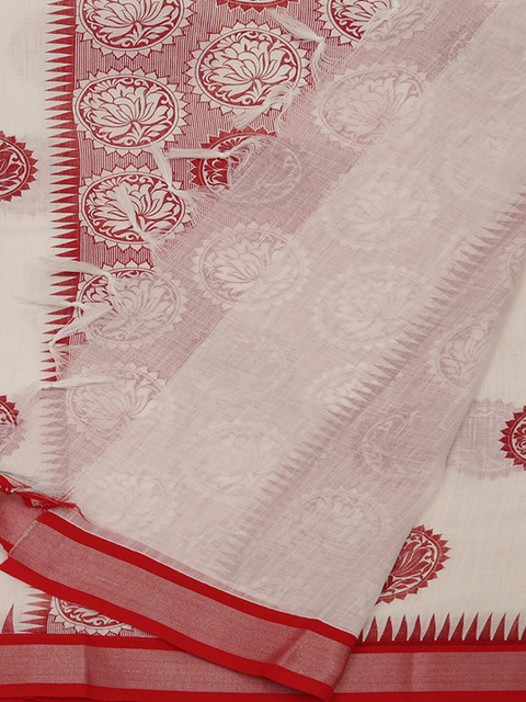 

Pothys White & Red Linen Blend Printed Saree