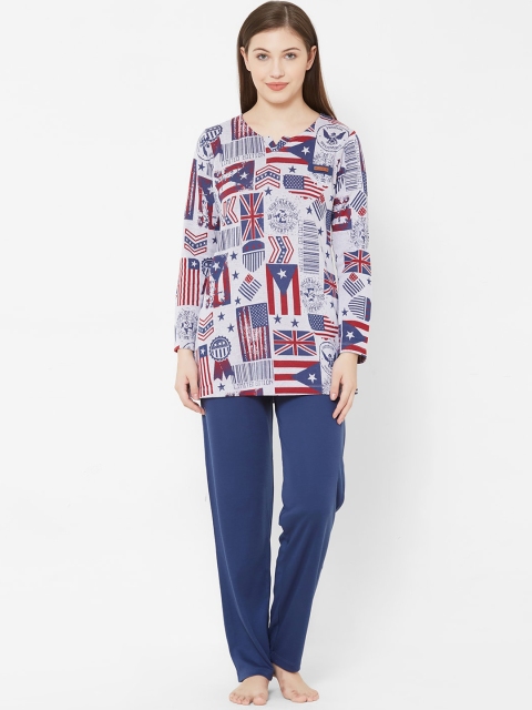 

Juliet Women Off-White & Blue Printed Night Suit