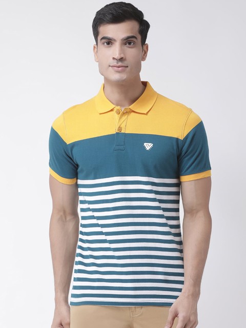 

Club York Men Teal Striped Polo Collar T-shirt