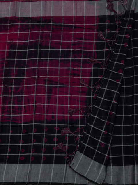 

Pothys Navy Blue & Pink Linen Blend Checked Saree