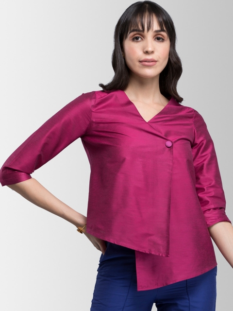 

FableStreet Women Pink Solid Wrap Top