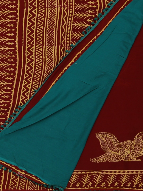 

Pothys Maroon & Blue Pure Cotton Printed Saree