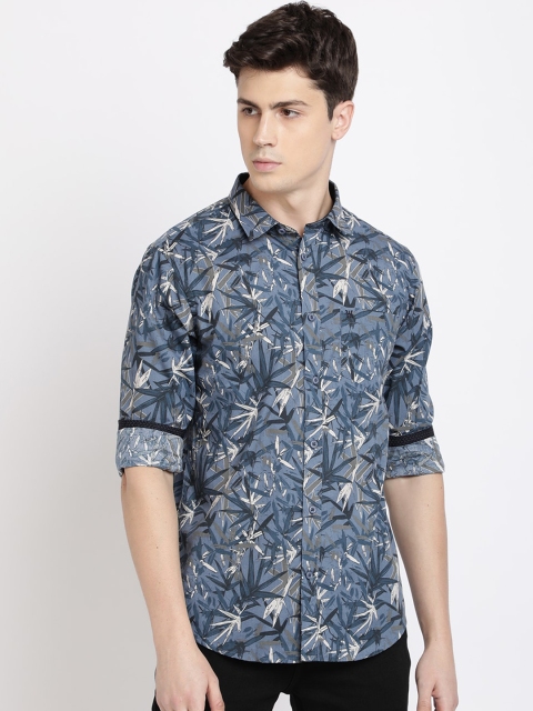 

TED HARBOR Men Teal Slim Fit Printed Casual Shirt