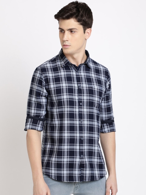 

TED HARBOR Men White & Blue Slim Fit Checked Casual Shirt