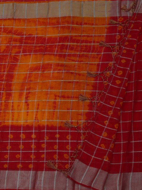 

Pothys Red & Orange Linen Blend Checked Saree