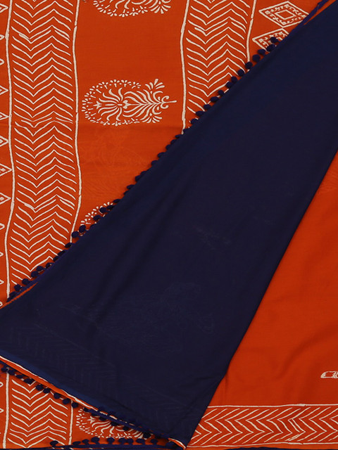

Pothys Orange & White Pure Cotton Printed Saree