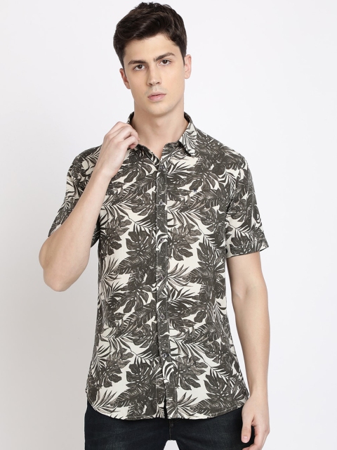 

TED HARBOR Men Off-White & Grey Slim Fit Printed Casual Shirt