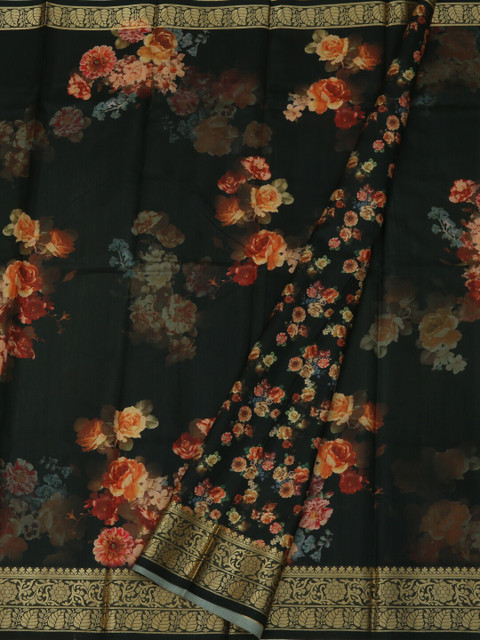 

Pothys Black & Peach-Coloured Jute Silk Printed Saree