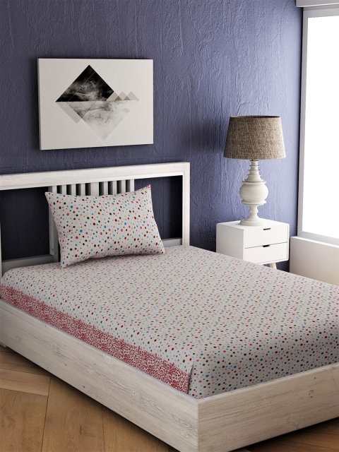 

EverHOME Off-White Geometric 144 TC Cotton 1 Single Bedsheet with 1 Pillow Covers