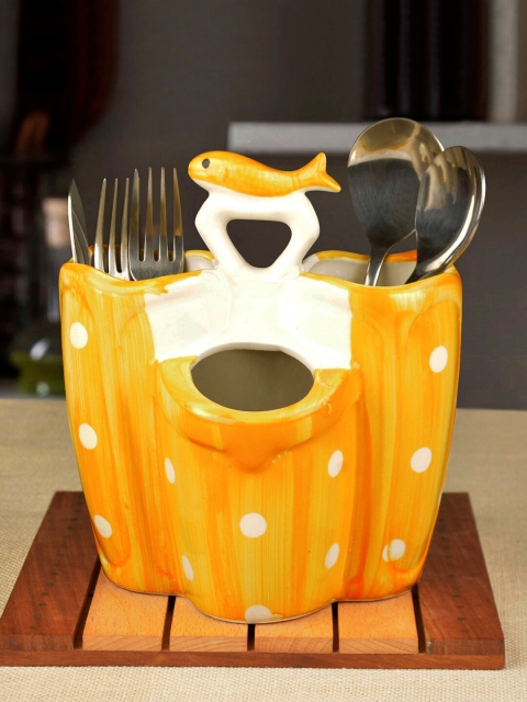

StyleMyWay Yellow & White Hand-Painted Ceramic Cutlery Holder