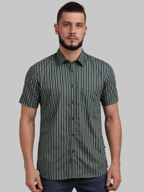 

Parx Men Green & Navy Blue Regular Fit Striped Casual Shirt