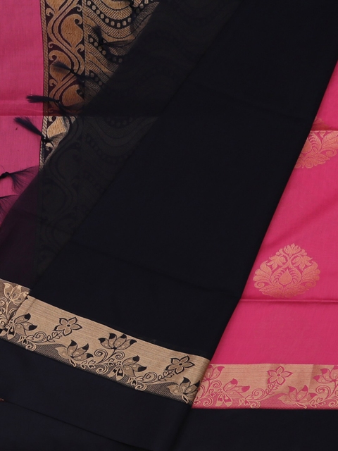 

Pothys Pink & Black Silk Cotton Woven Design Saree