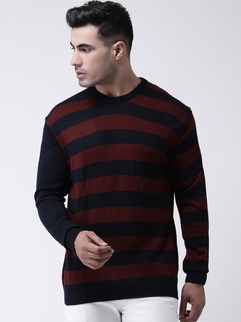 

Club York Men Acrylic Maroon Striped Pullover Sweater