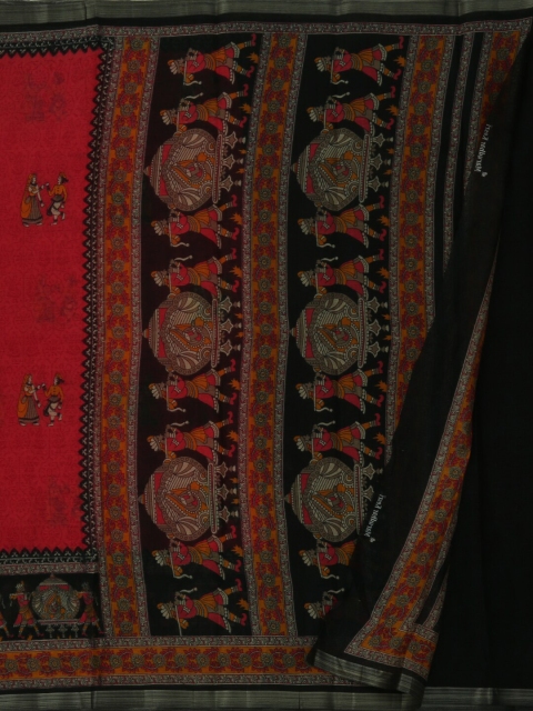 

Pothys Red & Black Linen Blend Printed Saree