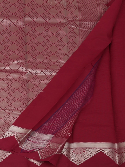

Pothys Maroon & Silver-Toned Art Silk Woven Design Saree