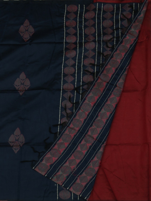 

Pothys Navy Blue & Maroon Jute Silk Printed Saree