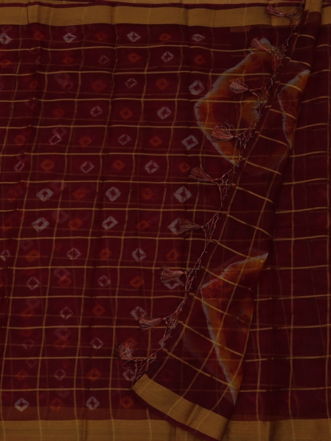

Pothys Maroon Checked Linen Blend Saree