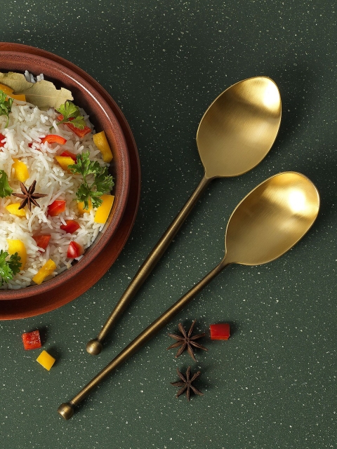 

Ellementry Set Of 2 Gold-Toned Brass Handcrafted Masai Ladles