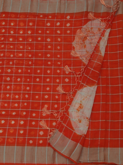 

Pothys Orange Checked Linen Blend Saree