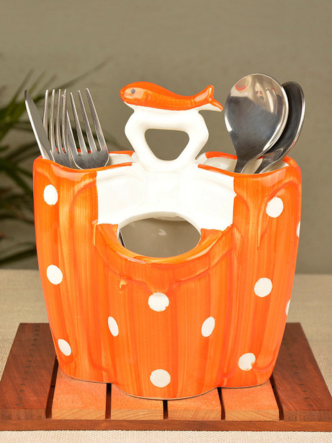 

StyleMyWay Orange & White Hand Painted Ceramic Cutlery Holder