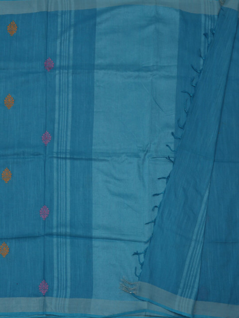 

Pothys Blue Embroidered Linen Blend Saree