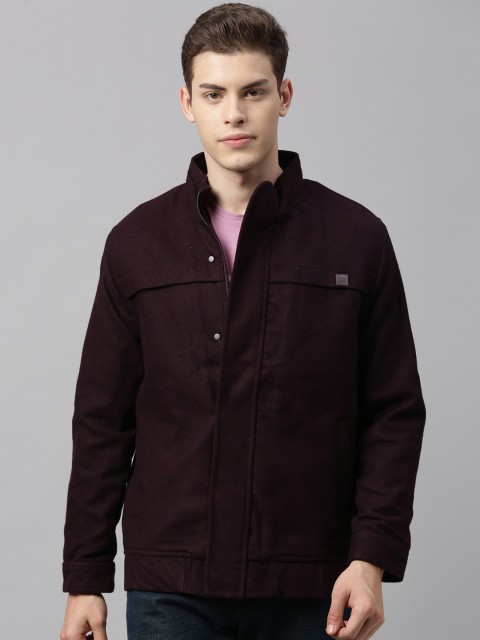 

RARE RABBIT Men Burgundy Solid Insulator Bomber Jacket