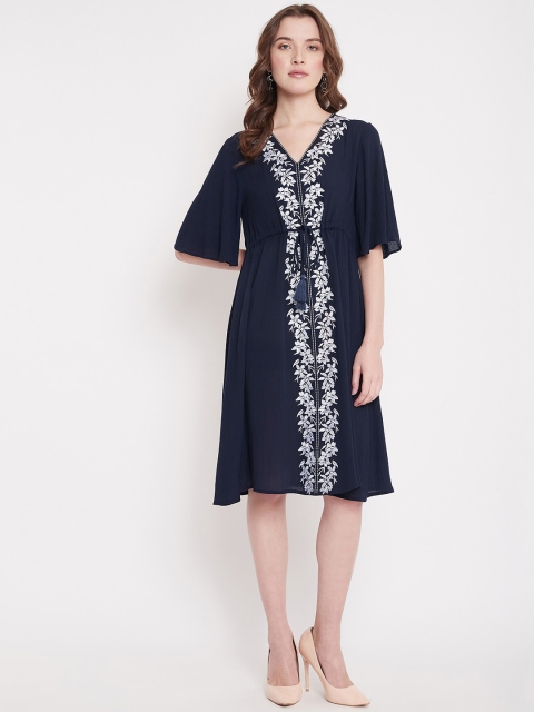 

Femella Women Navy Blue Solid A-Line Dress