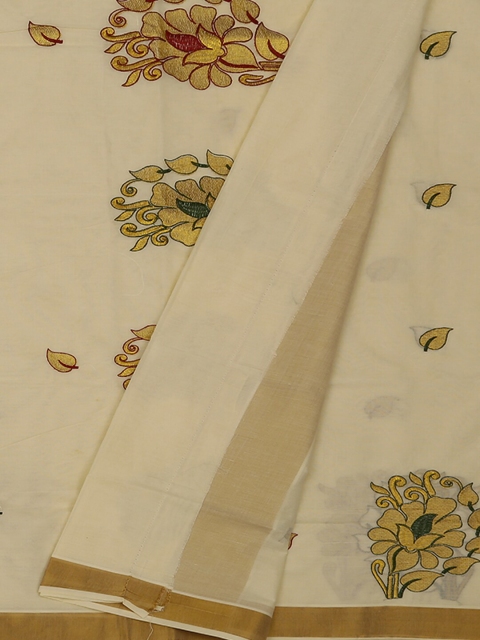 

Pothys Cream-Coloured Embroidered Pure Cotton Saree