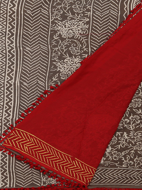 

Pothys Brown & Red Pure Cotton Printed Bandhani Saree