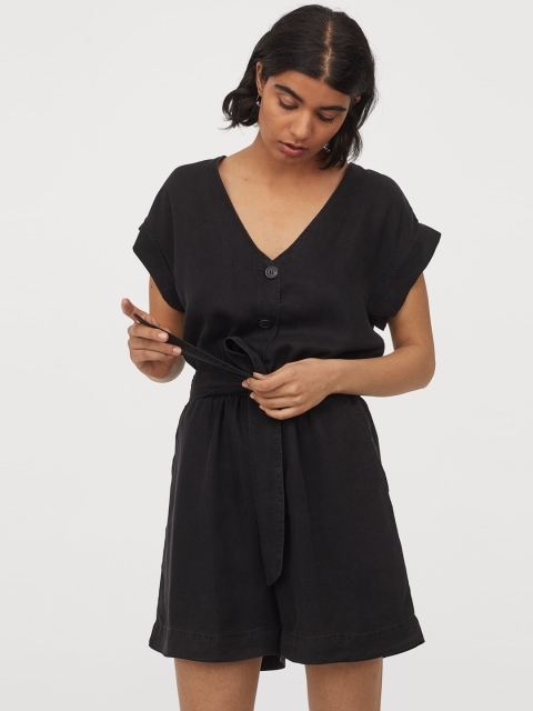 

H&M Women Black Solid Lyocell Playsuit