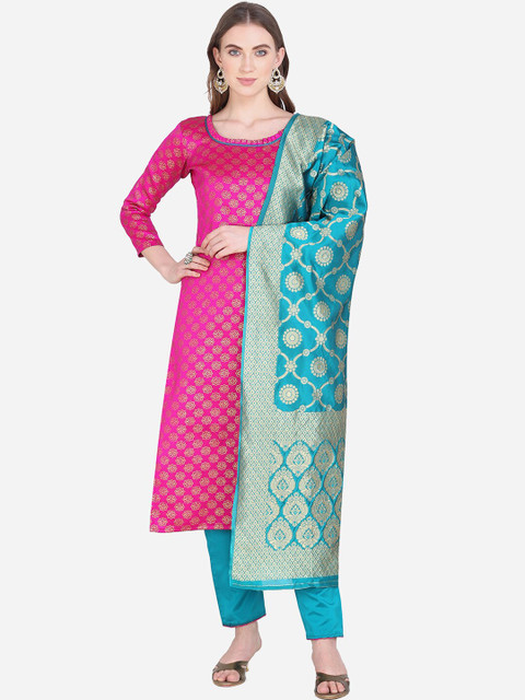 

SHAVYA Pink & Blue Silk Blend Unstitched Dress Material