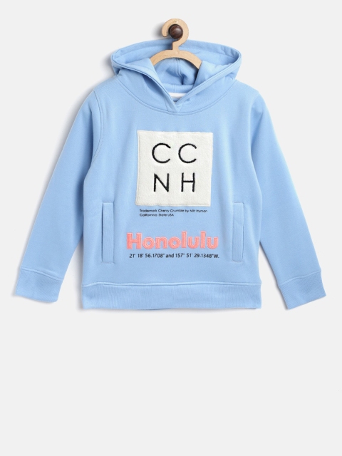 

Cherry Crumble Unisex Kids Blue Printed Hooded Sweatshirt