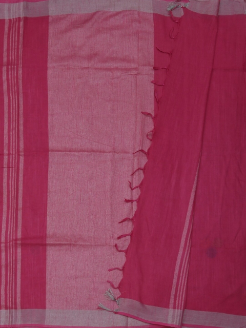 

Pothys Magenta & Silver-Toned Linen Blend Embroidered Saree