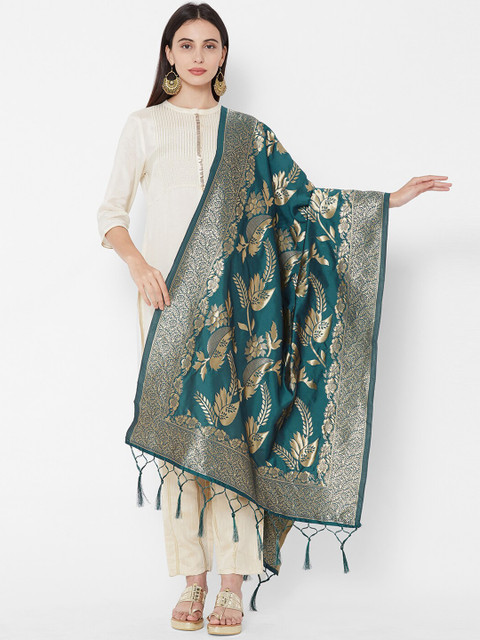 

Satrani Teal Green & Gold-Coloured Woven Design Dupatta