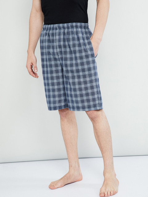 

max Men Blue Checked Lounge Shorts