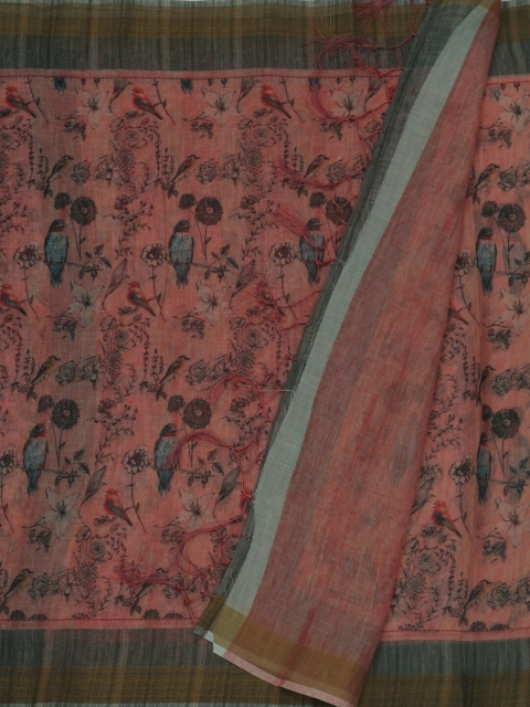 

Pothys Brown & Pink Linen Blend Printed Saree