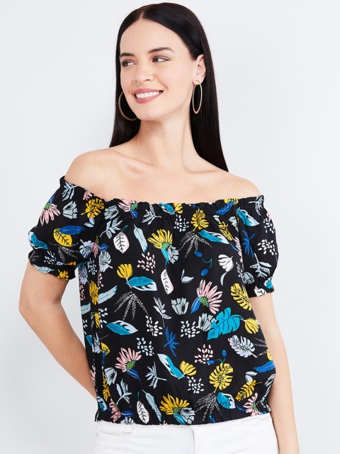 

max Women Black Printed Bardot Top