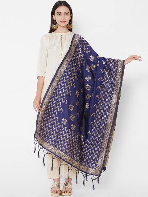 

Satrani Navy Blue & Gold-Toned Woven Design Dupatta