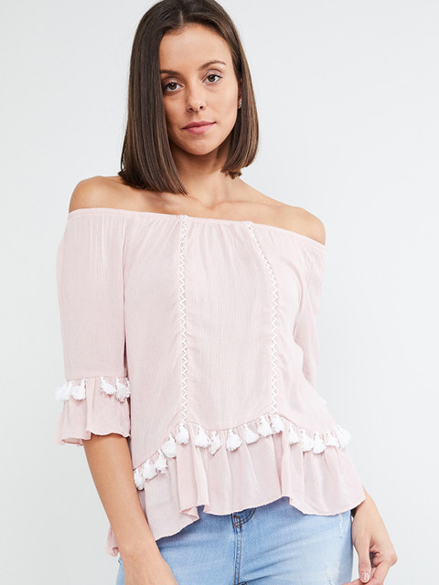 

max Women Pink Solid Bardot Top