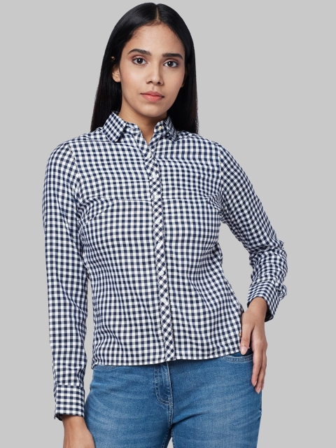 

Park Avenue Women Blue & White Regular Fit Checked Casual Shirt