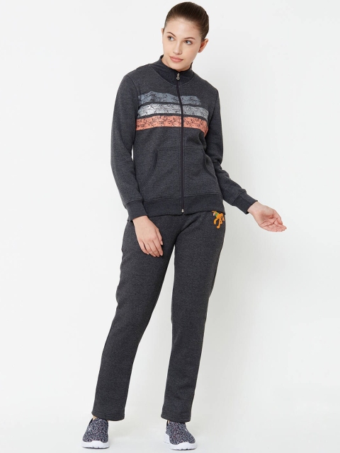 Sweet Dreams Women Charcoal Grey Printed Loungewear Tracksuit