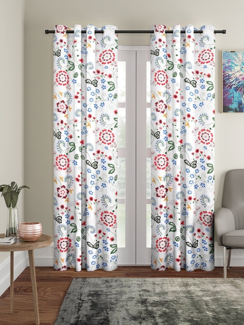 

Cortina Set of 2 White & Red Printed Room Darkening Curtain