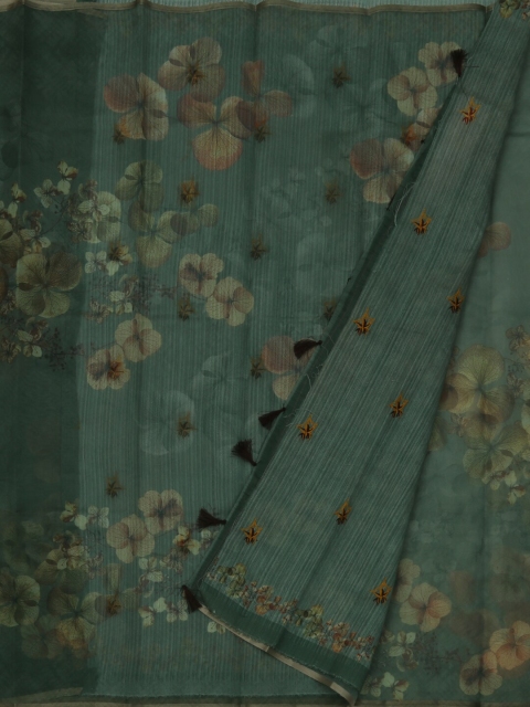 

Pothys Green Printed Jute Silk Saree