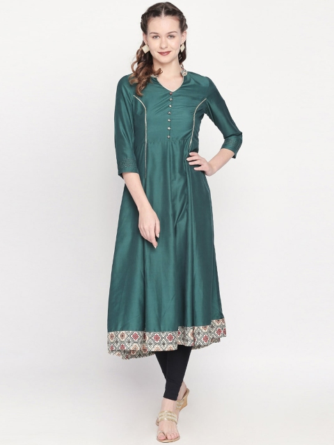

Lobaanya Women Green & Off-White Solid Anarkali Kurta
