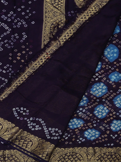 

Pothys Violet & Blue Art Silk Printed Bandhani Saree