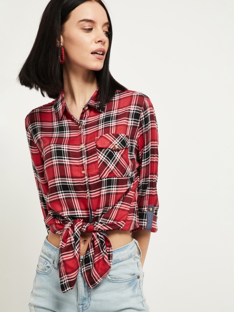 

max Women Red Checked Shirt Style Top