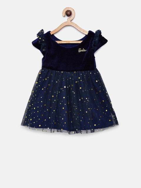 

Barbie by Many Frocks & Girls Blue Printed Fit and Flare Dress