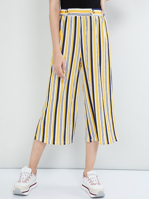 

max Women Yellow & Navy Blue Regular Fit Striped Culottes